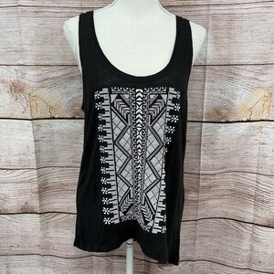 Rebecca Minkoff Gia Black Tank Top with White Tribal Design Size M